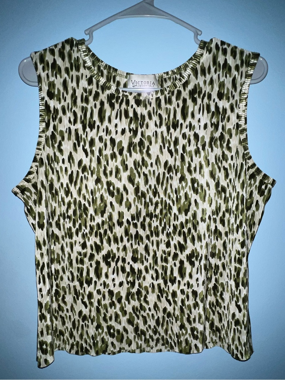 Victoria Essentials Sleeveless Olive Animal Print Top